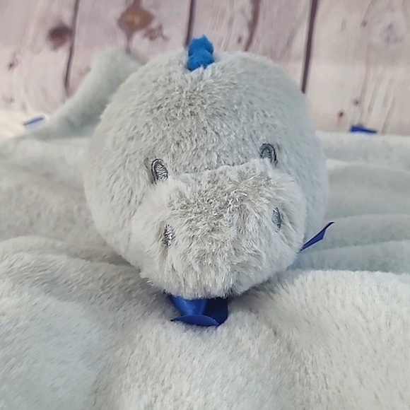 Kellytoy Baby Gray Dinosaur Security Blanket w Rattle Tags Lovey Baby Toy Plush - Picture 3 of 9